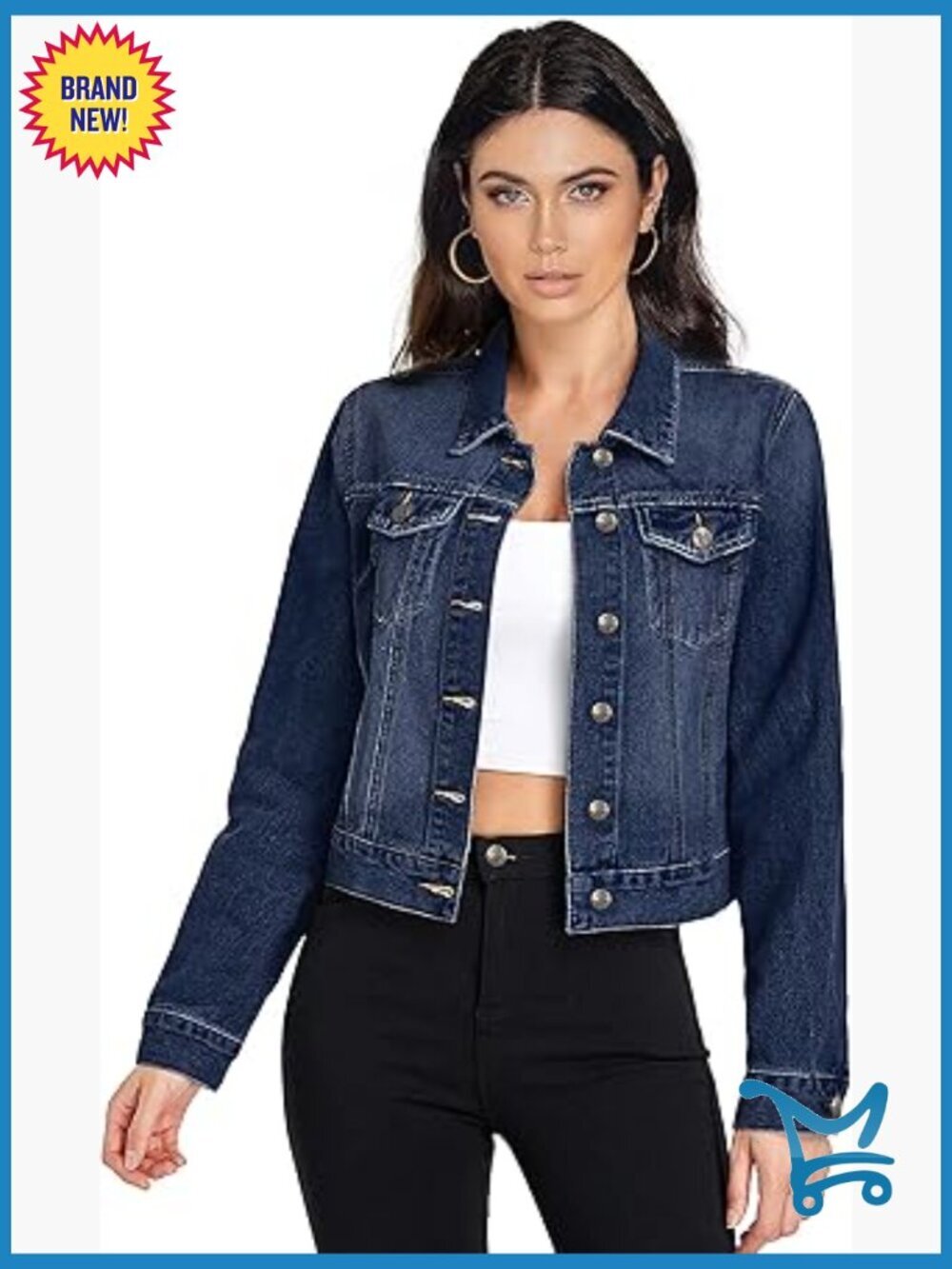 Long Sleeve Denim Jacket Button Down with Pockets Classic Fit Jean Jacket